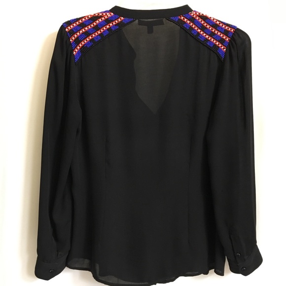 Joe’s black chiffon blouse beads shoulders - M - Picture 4 of 8